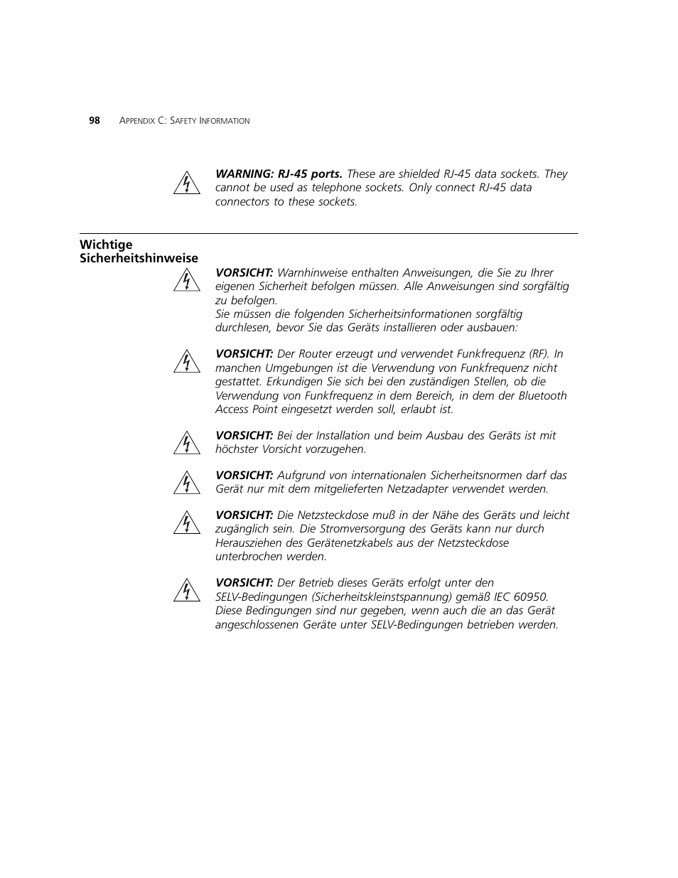 Wichtige sicherheitshinweise | 3Com WL-542 User Manual | Page 100 / 124