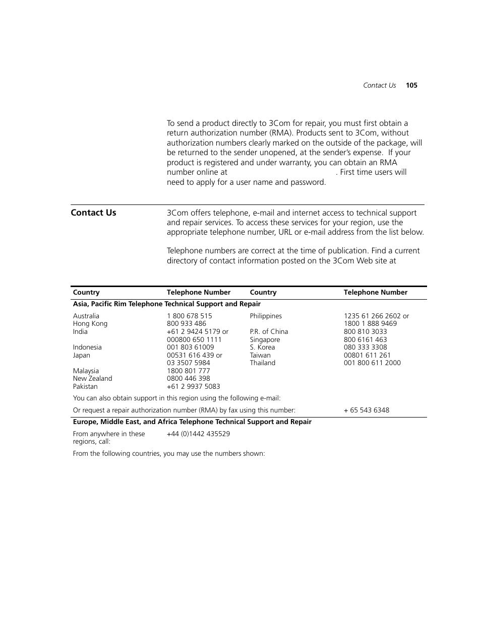 Contact us | 3Com WL-542 User Manual | Page 107 / 124