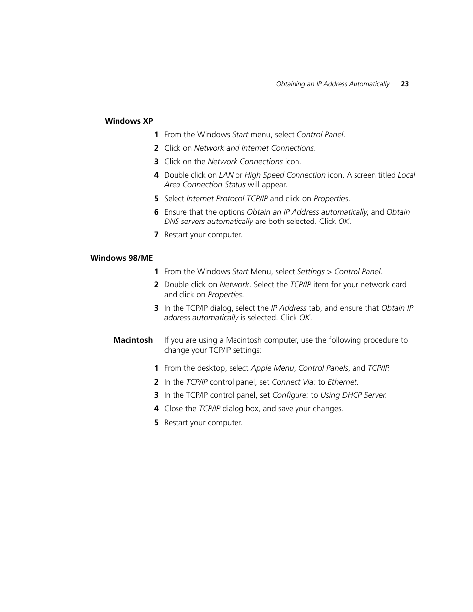 Windows xp, Windows 98/me, Macintosh | 3Com WL-542 User Manual | Page 25 / 124