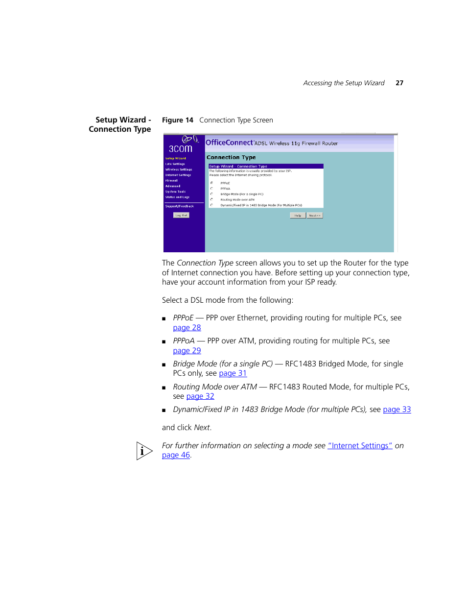 Setup wizard - connection type, Figure 14 | 3Com WL-542 User Manual | Page 29 / 124