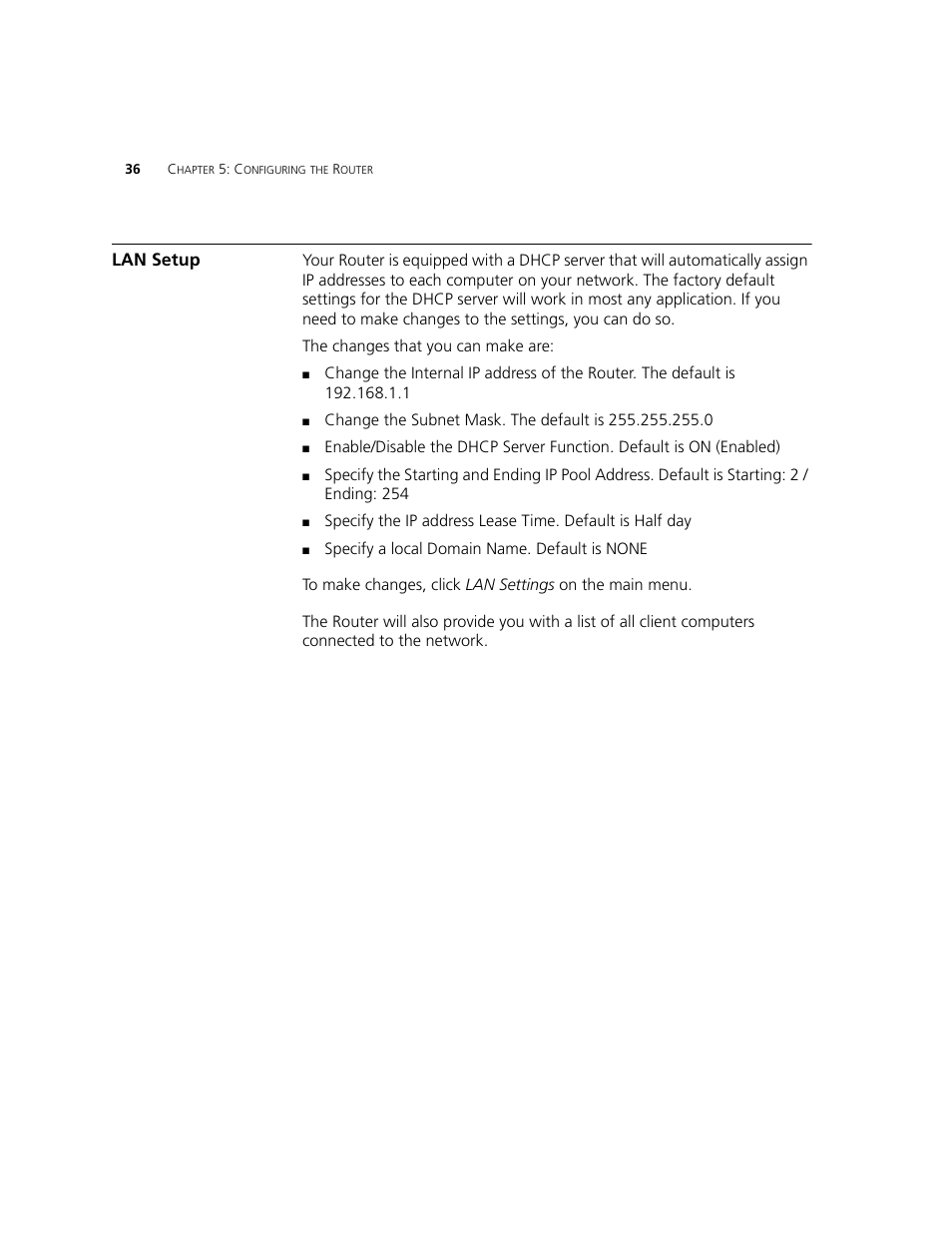 Lan setup | 3Com WL-542 User Manual | Page 38 / 124