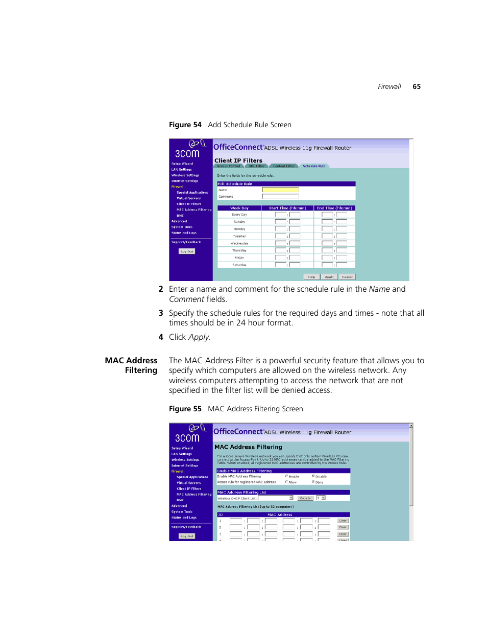 Mac address filtering, En similar to, Figure 54 | 3Com WL-542 User Manual | Page 67 / 124