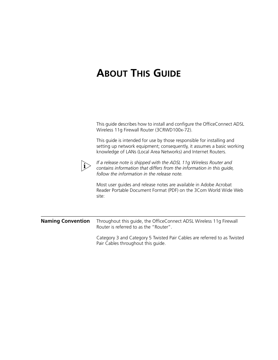 About this guide, Naming convention, Bout | Uide | 3Com WL-542 User Manual | Page 7 / 124