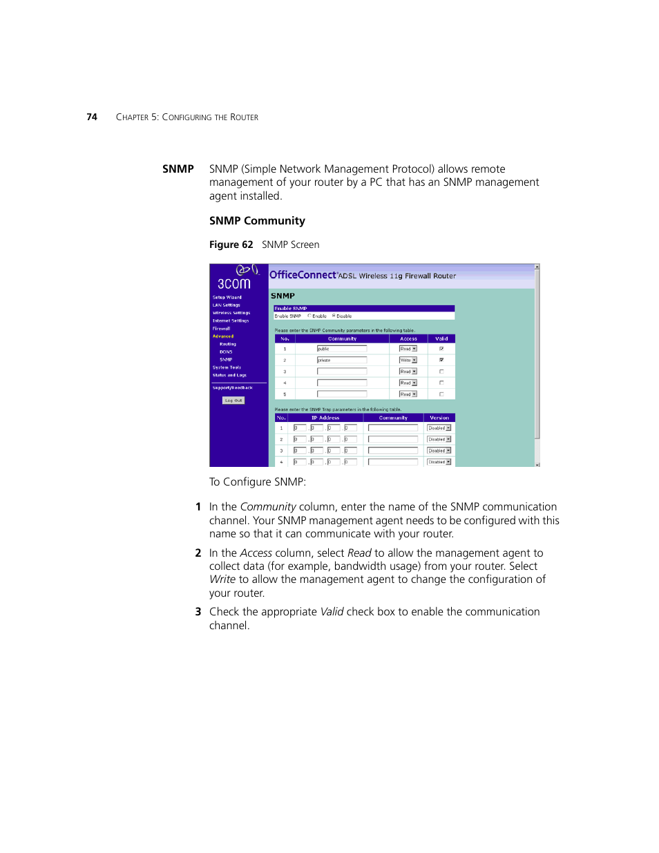 Snmp | 3Com WL-542 User Manual | Page 76 / 124