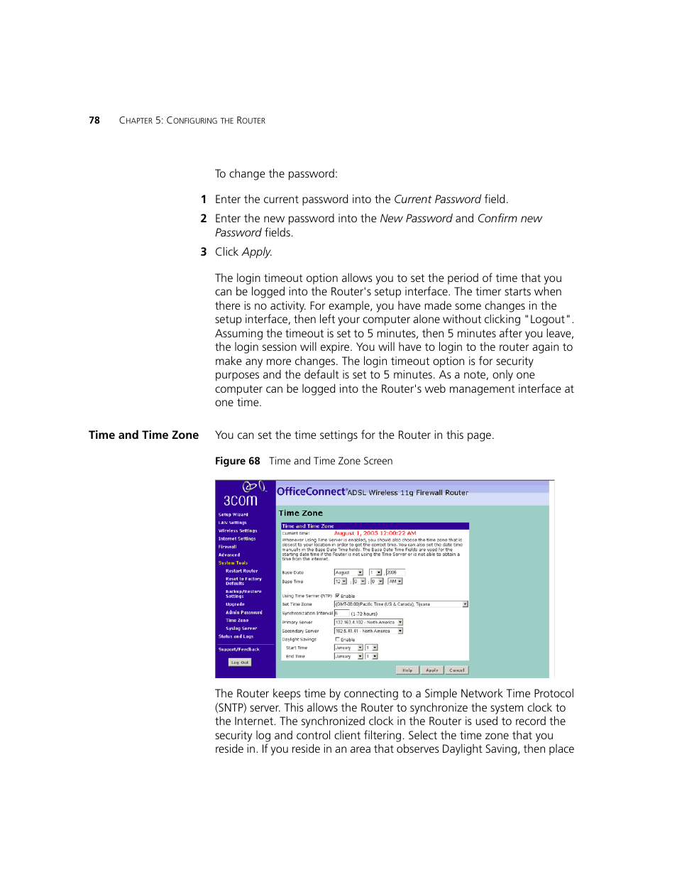 Time and time zone | 3Com WL-542 User Manual | Page 80 / 124