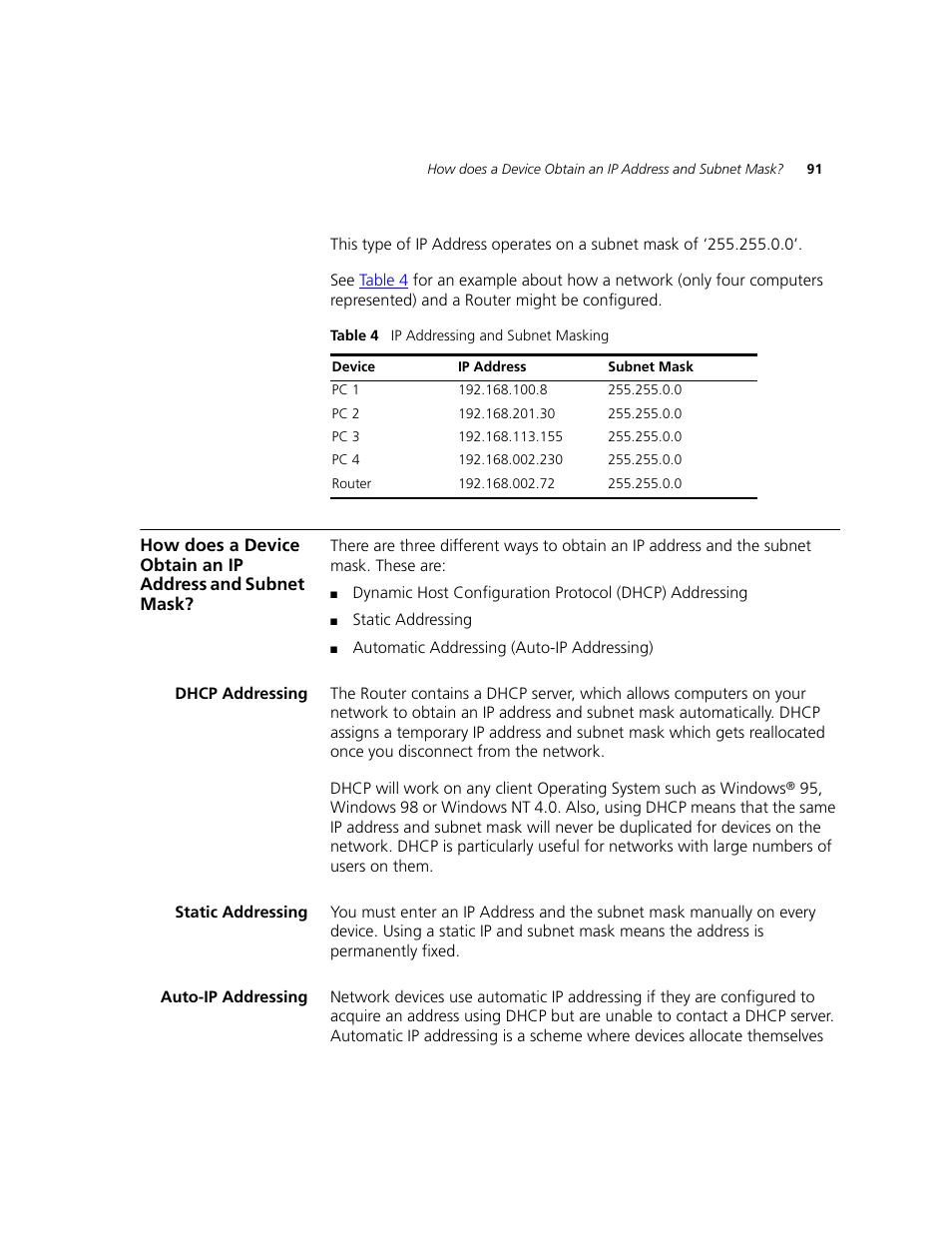 Dhcp addressing, Static addressing, Auto-ip addressing | 3Com WL-542 User Manual | Page 93 / 124