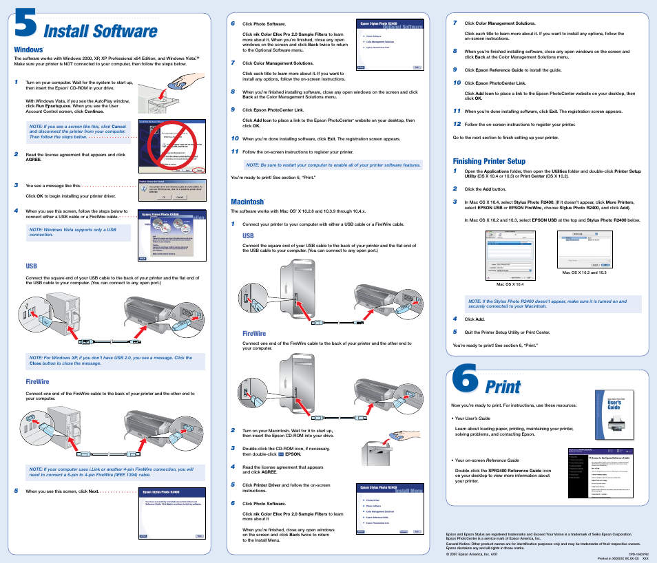 Macintosh, Install software, Install software print print | Epson Photo Printer R2400 User Manual | Page 5 / 6