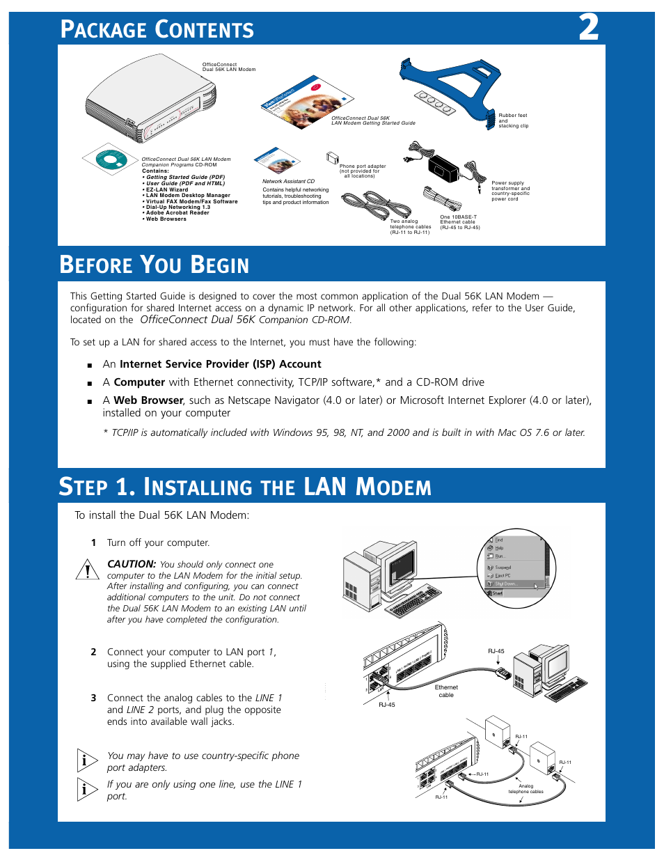 Lan m, Ackage, Ontents | Efore, Egin, Nstalling, Odem | 3Com 3C888 User Manual | Page 2 / 6