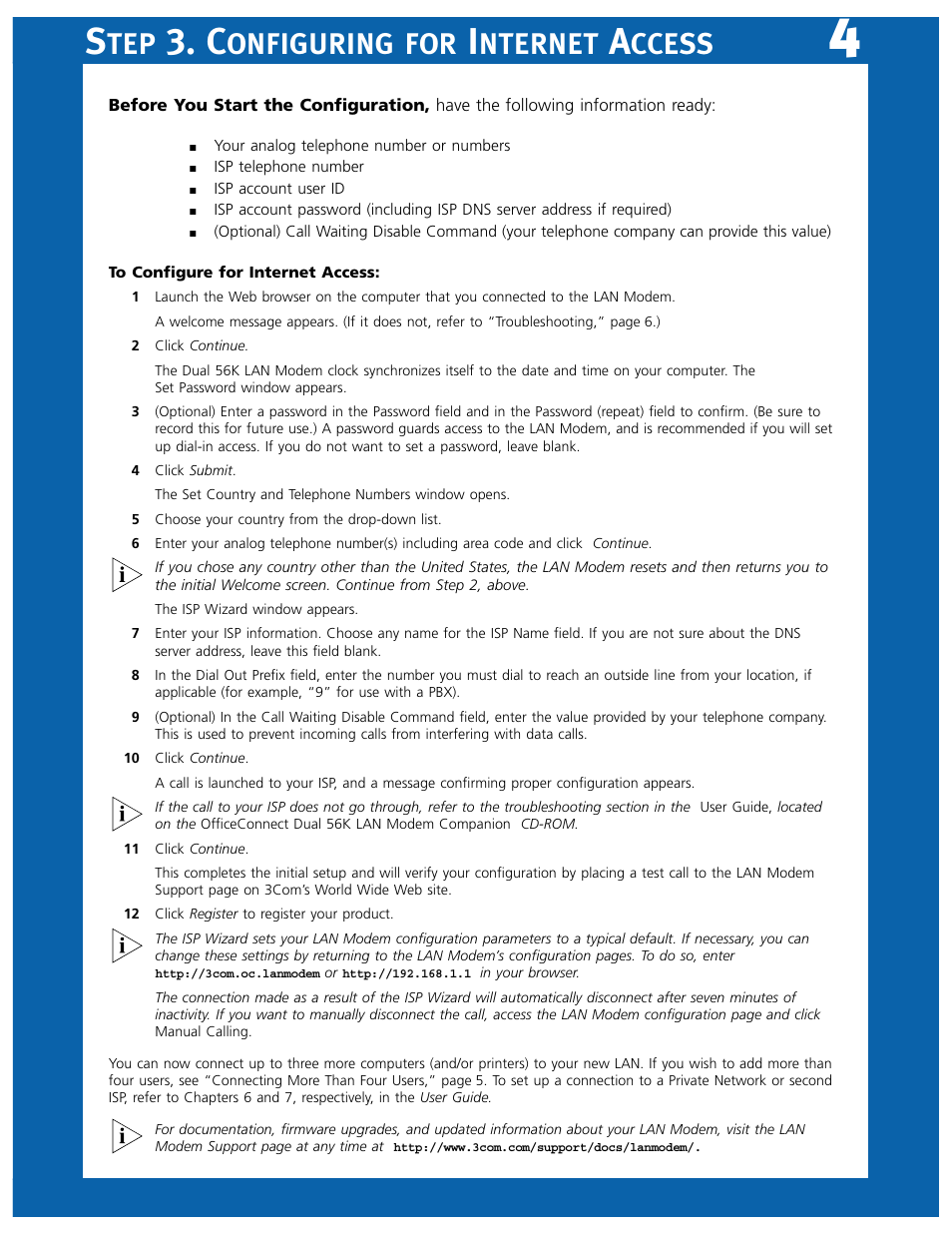 Onfiguring, Nternet, Ccess | 3Com 3C888 User Manual | Page 4 / 6