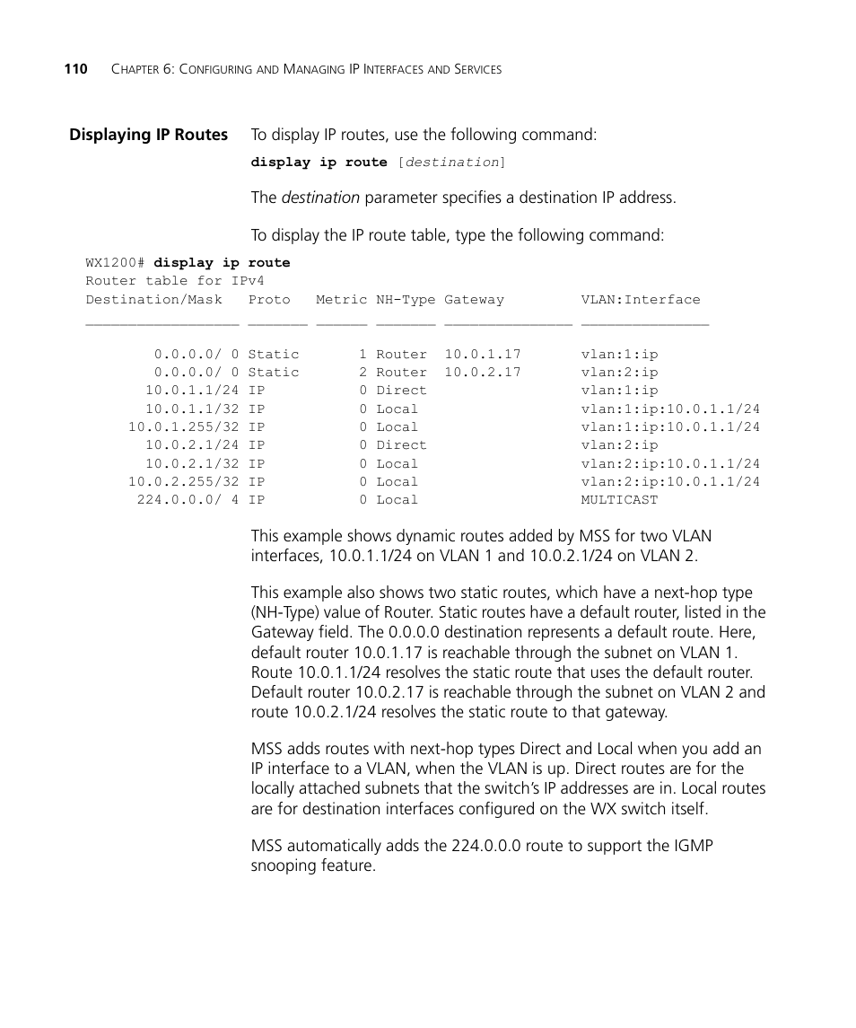 Displaying ip routes | 3Com WX4400 3CRWX440095A User Manual | Page 110 / 728