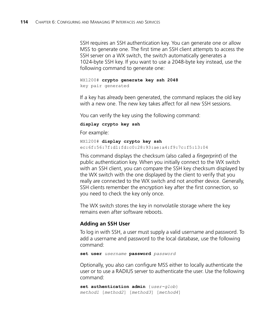 Adding an ssh user | 3Com WX4400 3CRWX440095A User Manual | Page 114 / 728