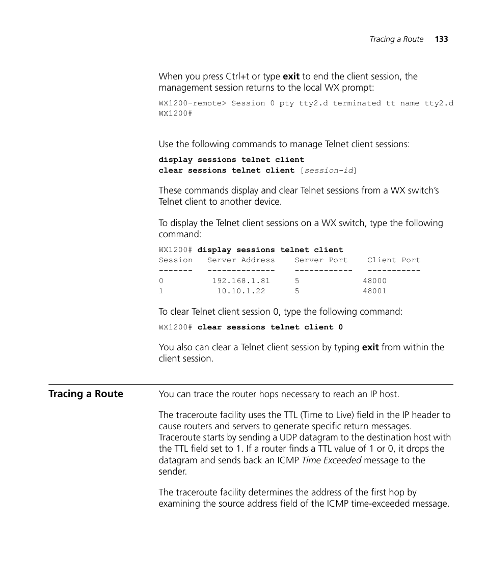 Tracing a route | 3Com WX4400 3CRWX440095A User Manual | Page 133 / 728