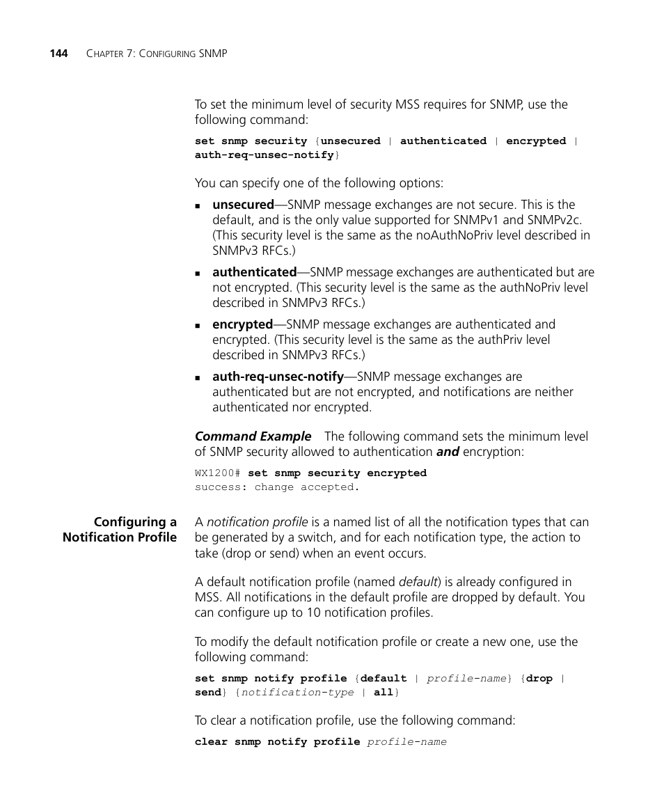 Configuring a notification profile | 3Com WX4400 3CRWX440095A User Manual | Page 144 / 728