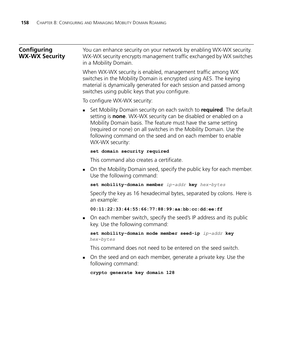 Configuring wx-wx security | 3Com WX4400 3CRWX440095A User Manual | Page 158 / 728