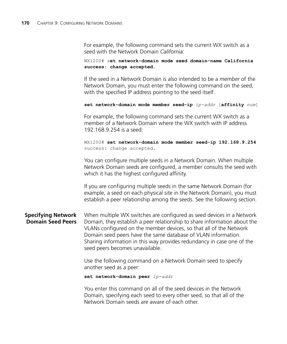 Specifying network domain seed peers, Specifying network | 3Com WX4400 3CRWX440095A User Manual | Page 170 / 728