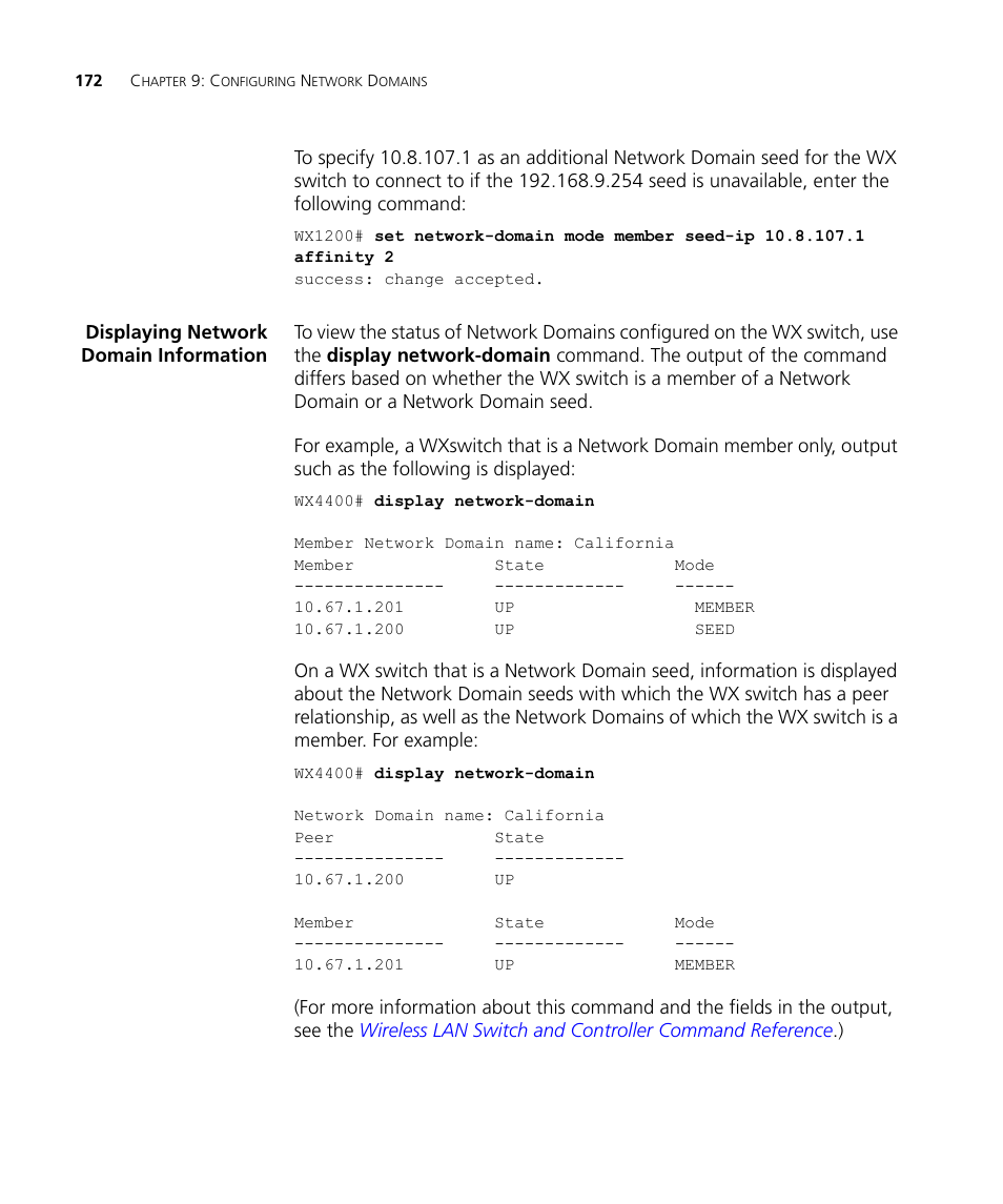 Displaying network domain information | 3Com WX4400 3CRWX440095A User Manual | Page 172 / 728