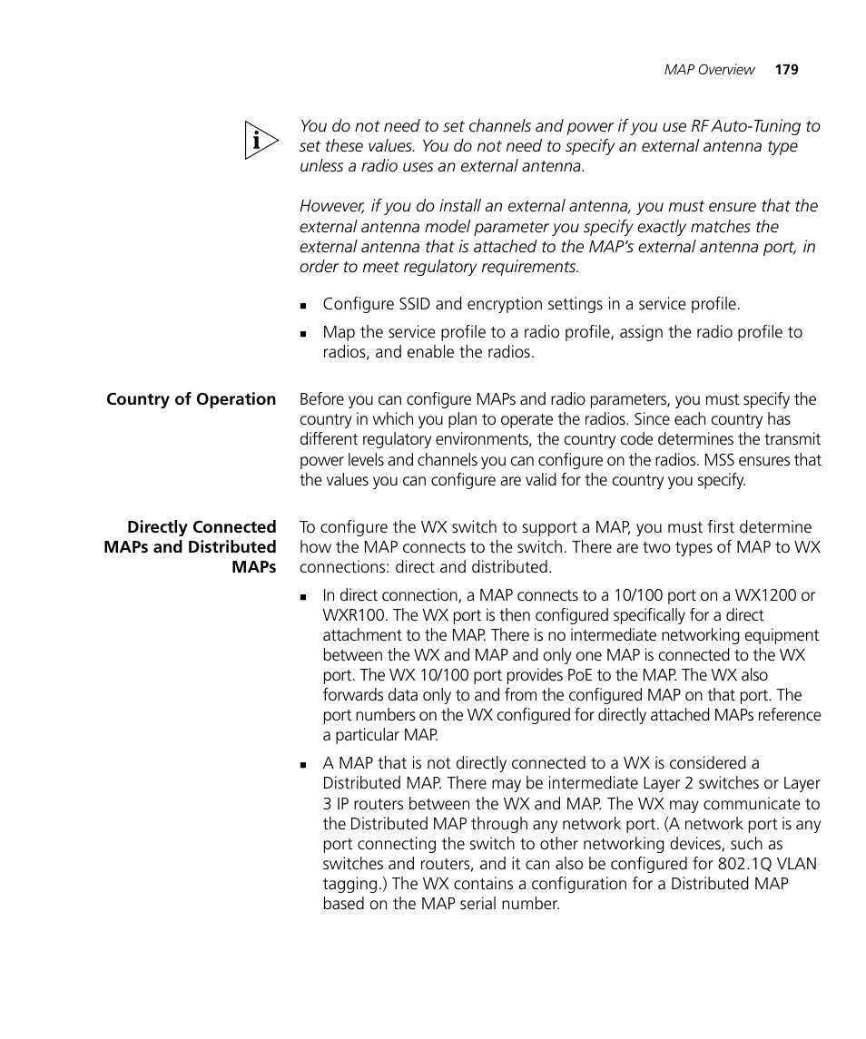 Country of operation, Directly connected maps and distributed maps | 3Com WX4400 3CRWX440095A User Manual | Page 179 / 728