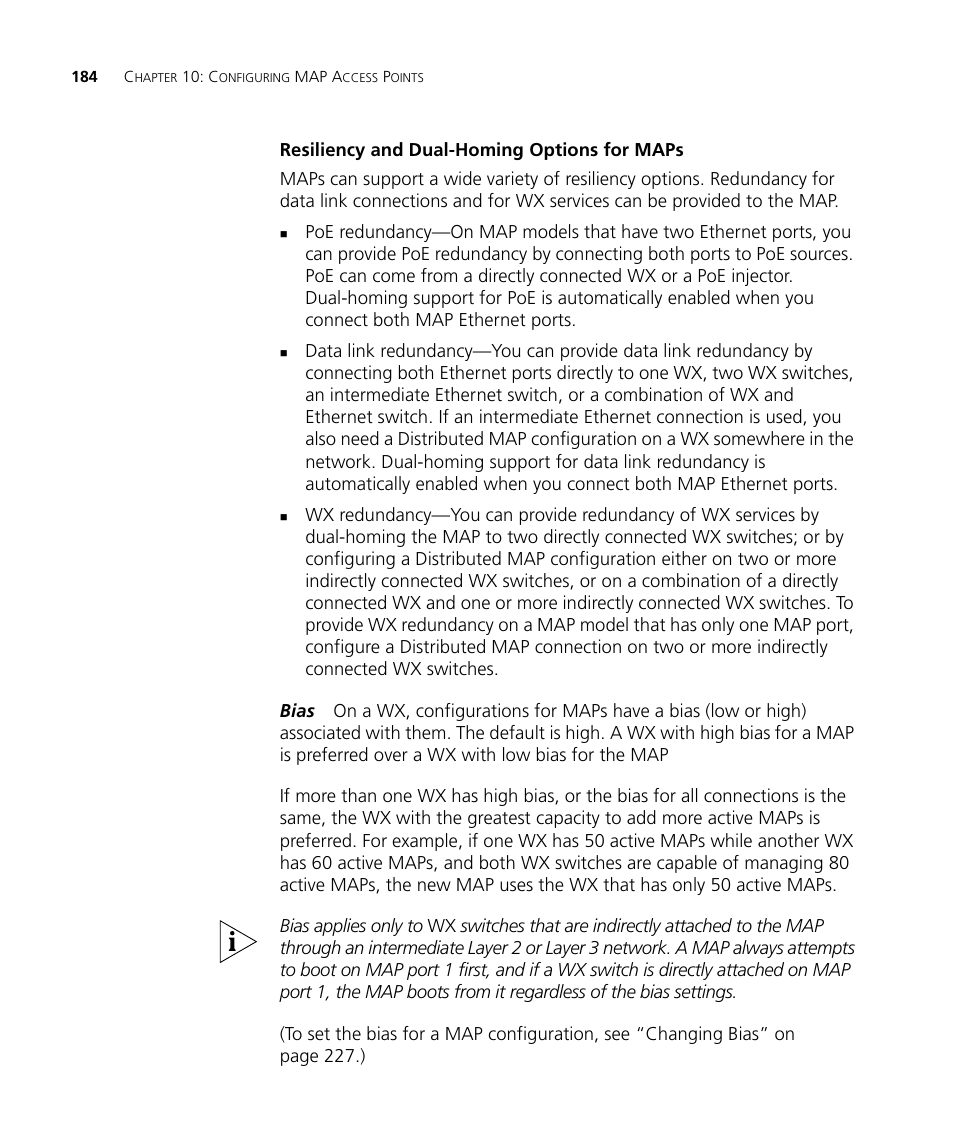 Resiliency and dual-homing options for maps | 3Com WX4400 3CRWX440095A User Manual | Page 184 / 728