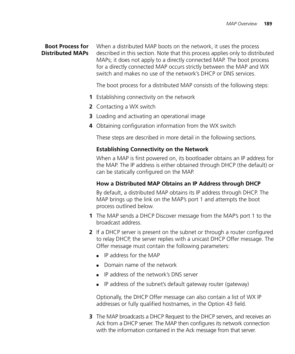 Boot process for distributed maps, Establishing connectivity on the network | 3Com WX4400 3CRWX440095A User Manual | Page 189 / 728