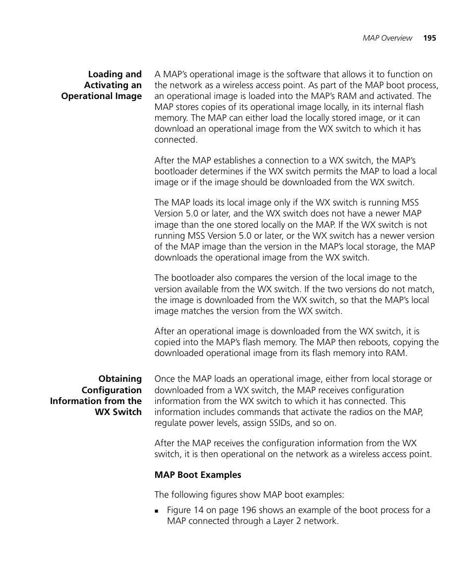 Loading and activating an operational image, Map boot examples | 3Com WX4400 3CRWX440095A User Manual | Page 195 / 728