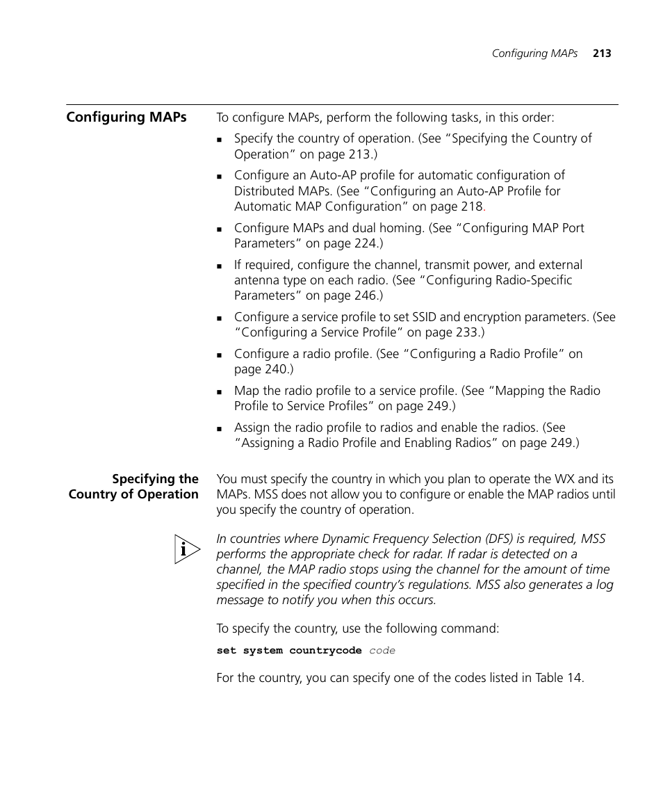 Configuring maps, Specifying the country of operation | 3Com WX4400 3CRWX440095A User Manual | Page 213 / 728
