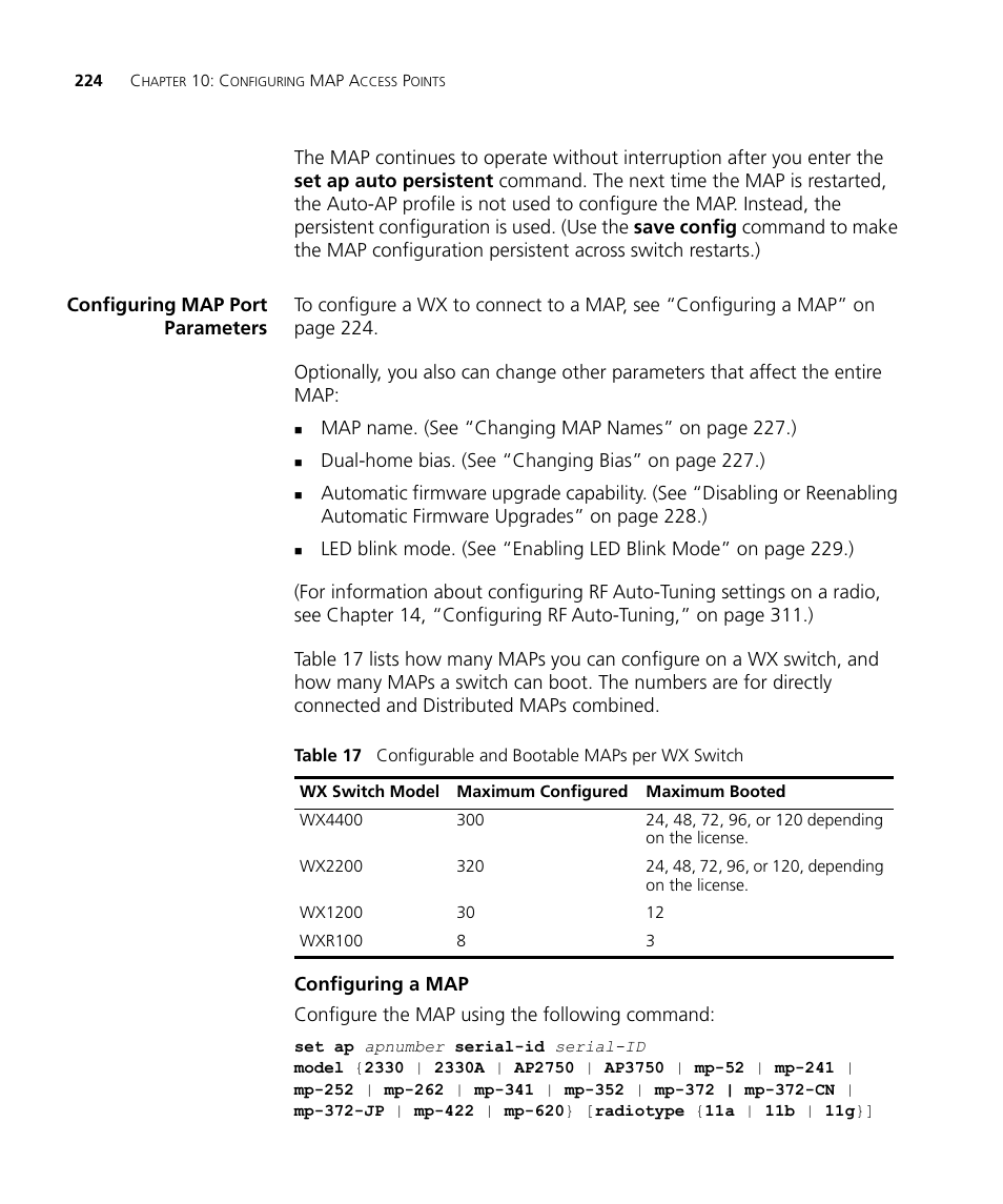 Configuring map port parameters, Configuring a map | 3Com WX4400 3CRWX440095A User Manual | Page 224 / 728