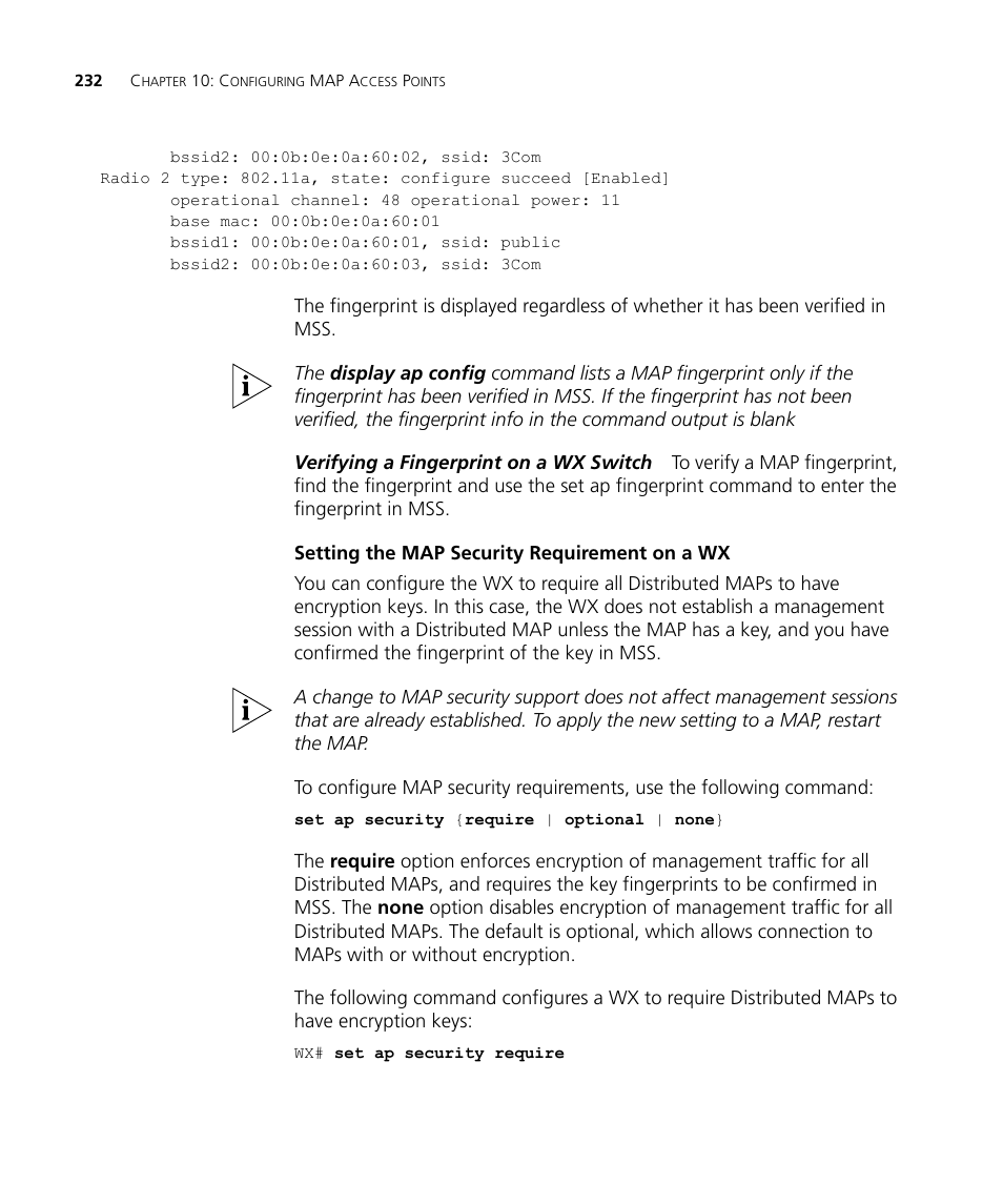 Setting the map security requirement on a wx | 3Com WX4400 3CRWX440095A User Manual | Page 232 / 728
