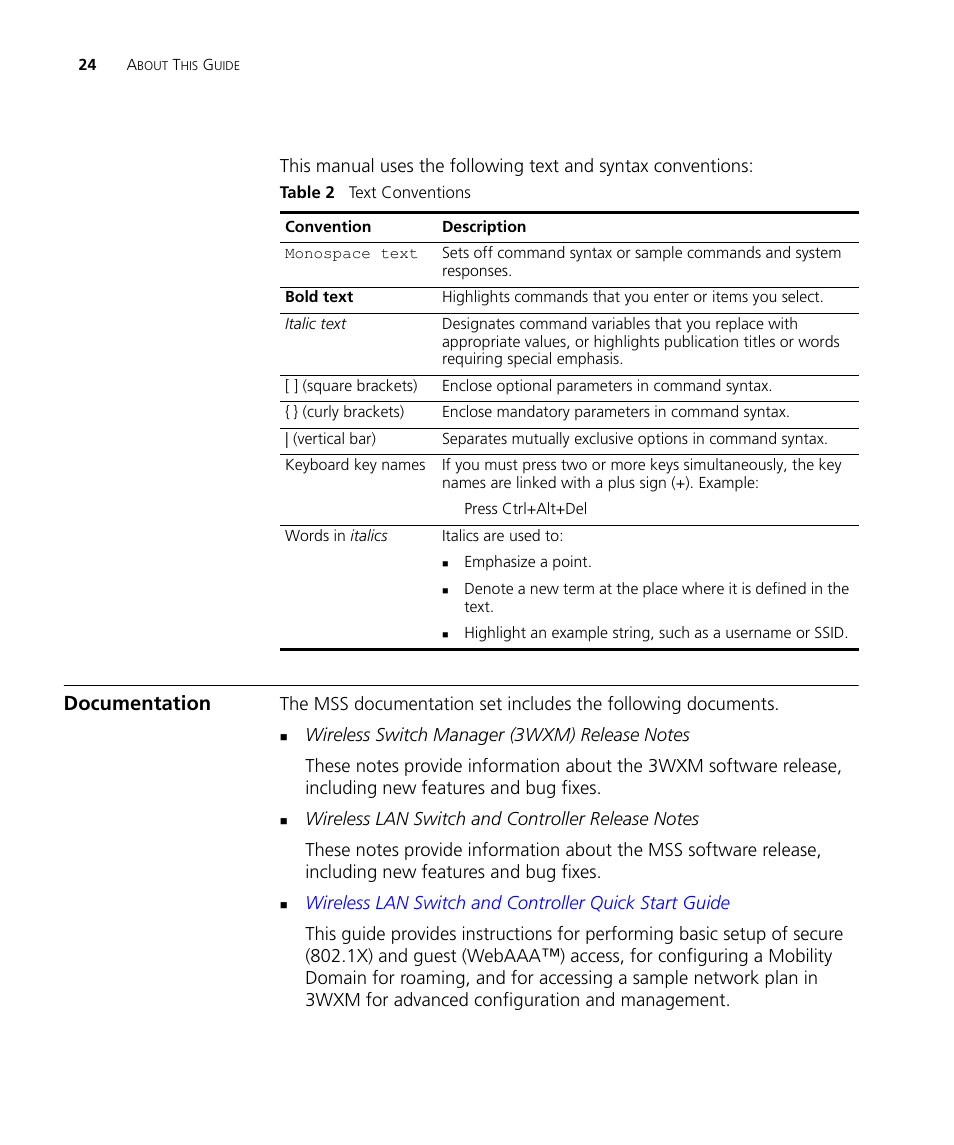 Documentation | 3Com WX4400 3CRWX440095A User Manual | Page 24 / 728