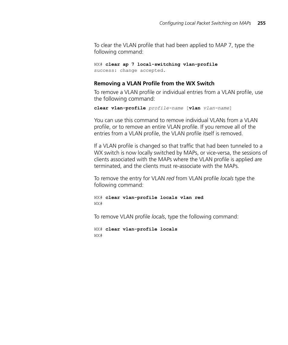 Removing a vlan profile from the wx switch | 3Com WX4400 3CRWX440095A User Manual | Page 255 / 728