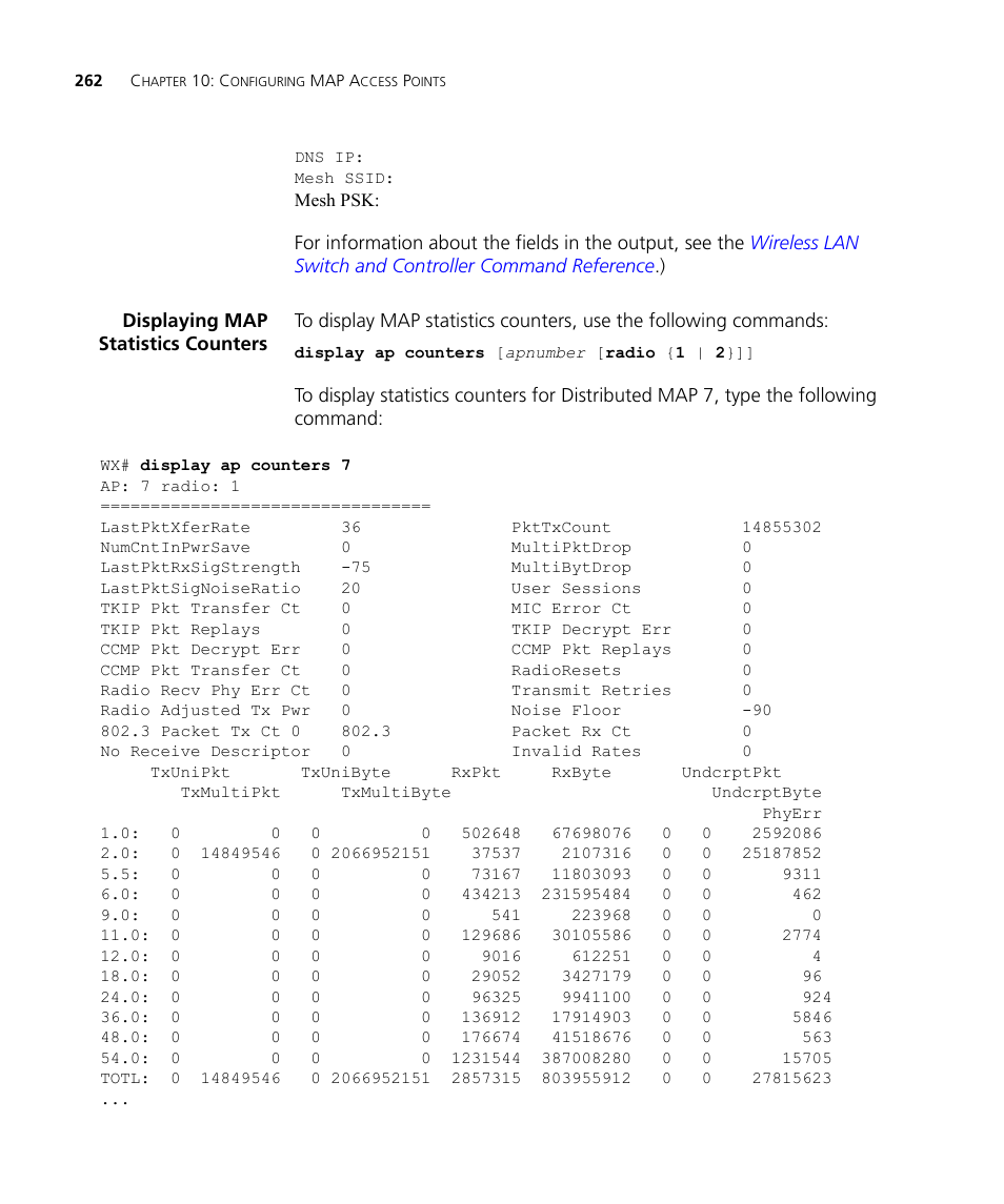 Displaying map statistics counters | 3Com WX4400 3CRWX440095A User Manual | Page 262 / 728