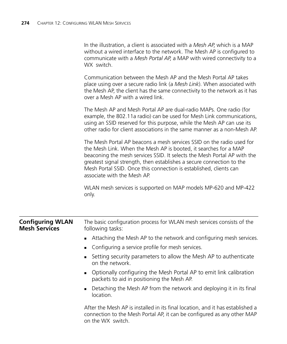 Configuring wlan mesh services, Following tasks | 3Com WX4400 3CRWX440095A User Manual | Page 274 / 728