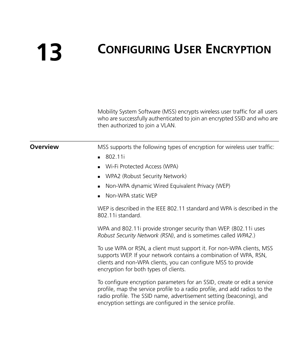 Configuring user encryption, Overview, Onfiguring | Ncryption | 3Com WX4400 3CRWX440095A User Manual | Page 281 / 728