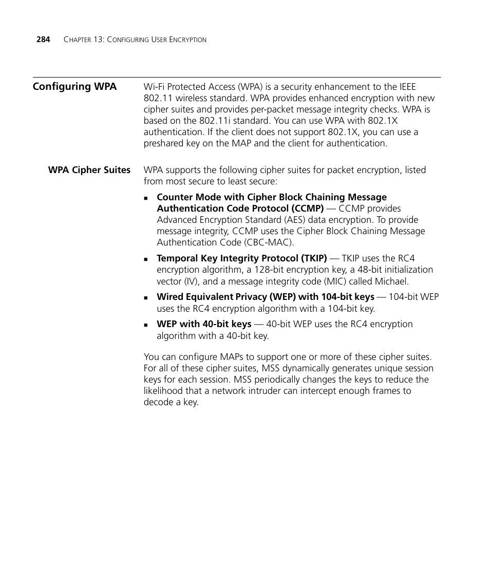 Configuring wpa, Wpa cipher suites | 3Com WX4400 3CRWX440095A User Manual | Page 284 / 728