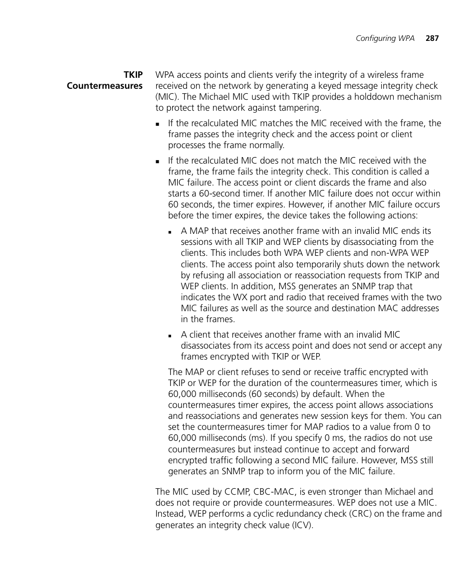 Tkip countermeasures | 3Com WX4400 3CRWX440095A User Manual | Page 287 / 728