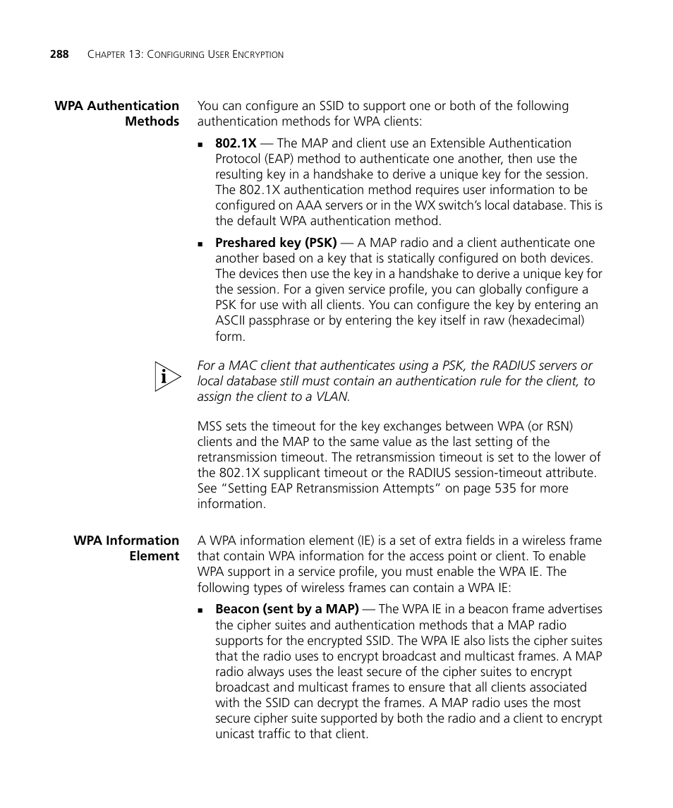 Wpa authentication methods, Wpa information element | 3Com WX4400 3CRWX440095A User Manual | Page 288 / 728