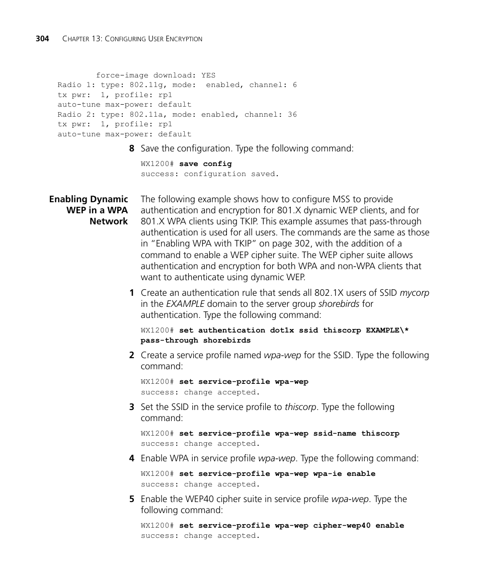 Enabling dynamic wep in a wpa network | 3Com WX4400 3CRWX440095A User Manual | Page 304 / 728