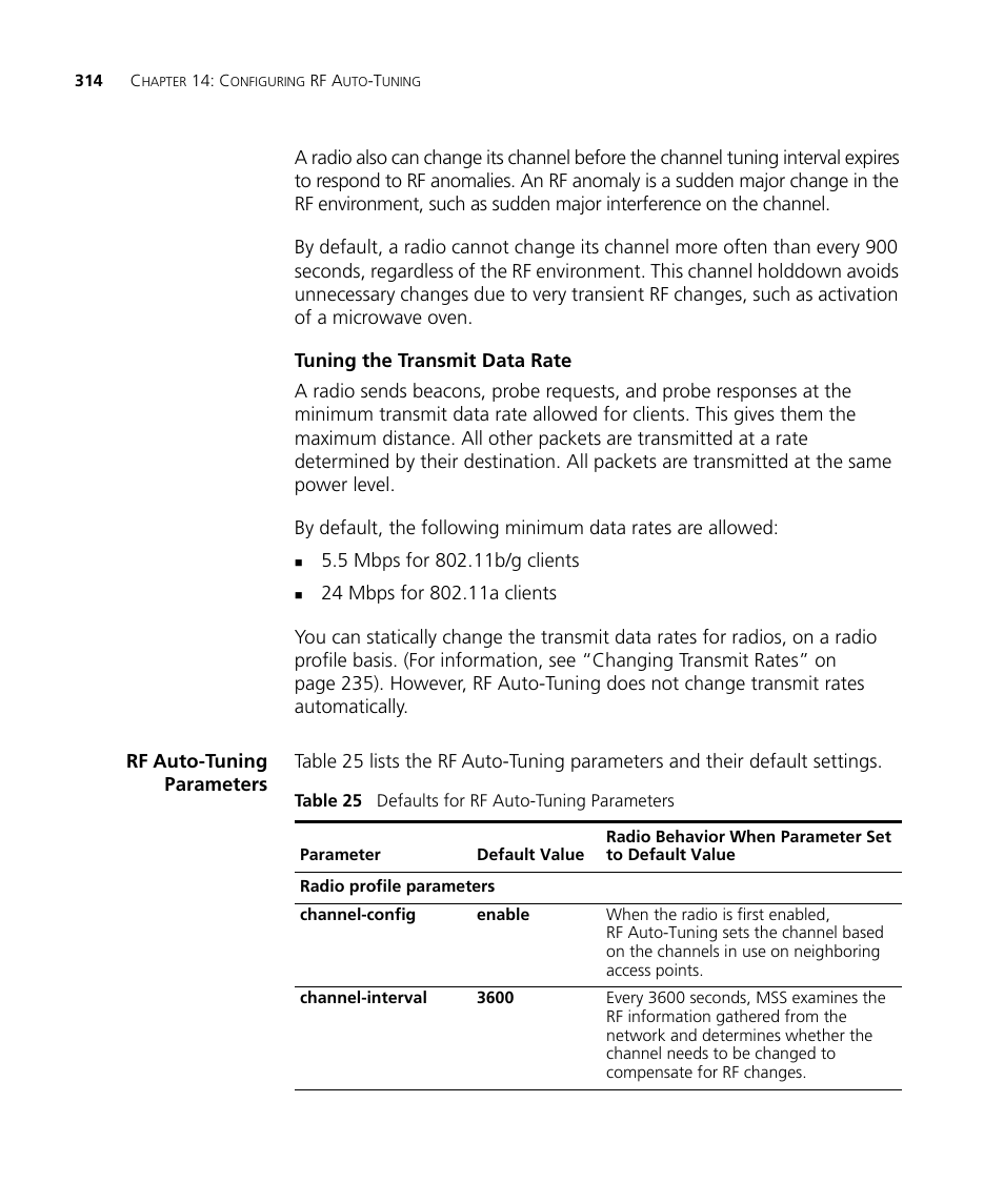Tuning the transmit data rate, Rf autotuning parameters, Rf auto-tuning parameters | 3Com WX4400 3CRWX440095A User Manual | Page 314 / 728