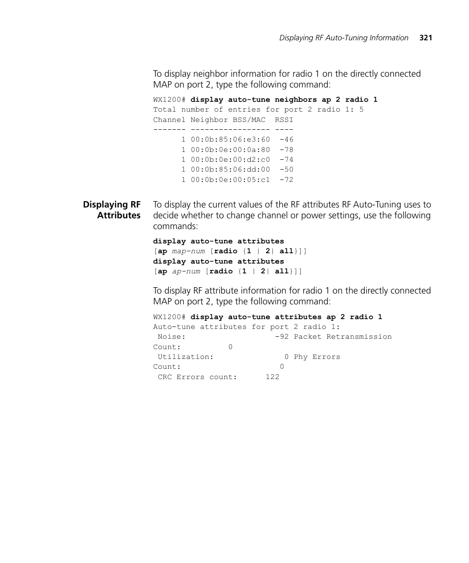 Displaying rf attributes | 3Com WX4400 3CRWX440095A User Manual | Page 321 / 728