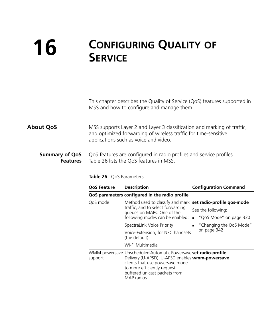 Configuring quality of service, About qos, Summary of qos features | Onfiguring, Uality, Ervice | 3Com WX4400 3CRWX440095A User Manual | Page 327 / 728
