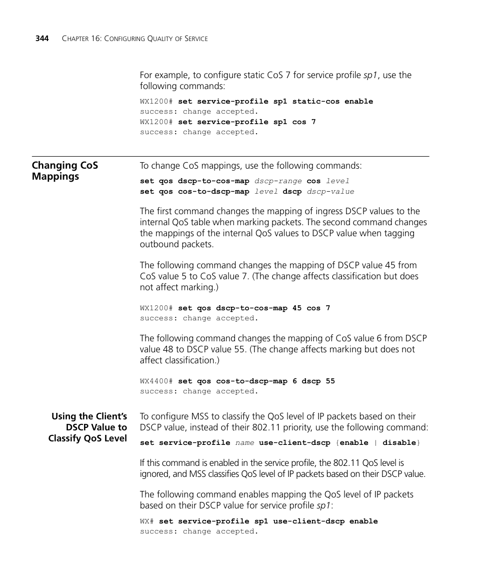 Changing cos mappings | 3Com WX4400 3CRWX440095A User Manual | Page 344 / 728