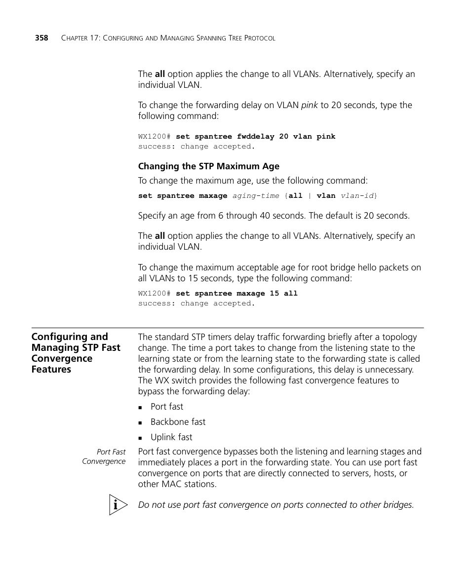 Changing the stp maximum age | 3Com WX4400 3CRWX440095A User Manual | Page 358 / 728