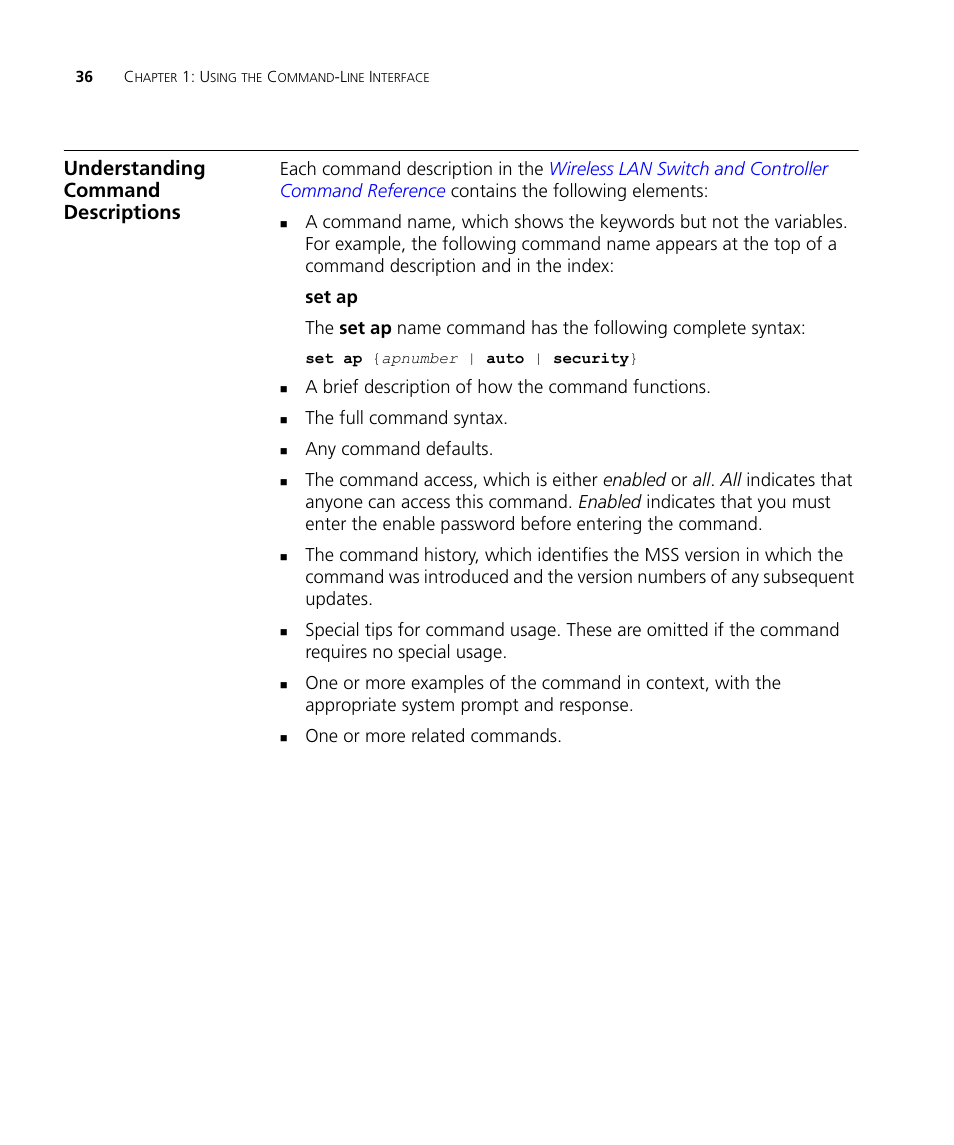 Understanding command descriptions | 3Com WX4400 3CRWX440095A User Manual | Page 36 / 728