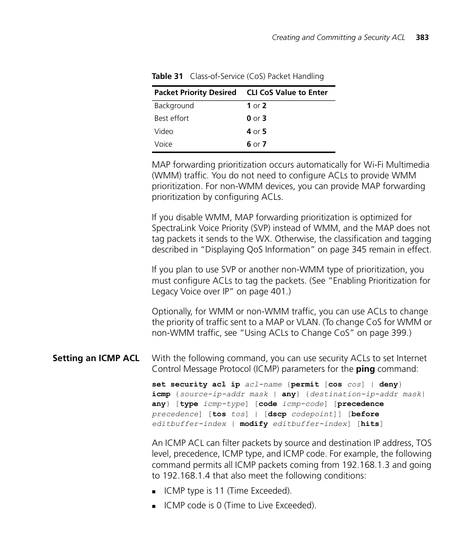 Setting an icmp acl | 3Com WX4400 3CRWX440095A User Manual | Page 383 / 728