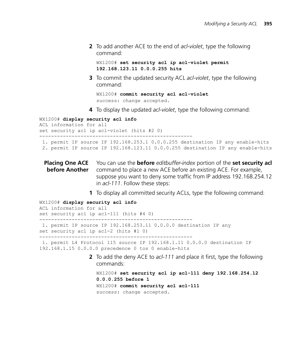 Placing one ace before another | 3Com WX4400 3CRWX440095A User Manual | Page 395 / 728