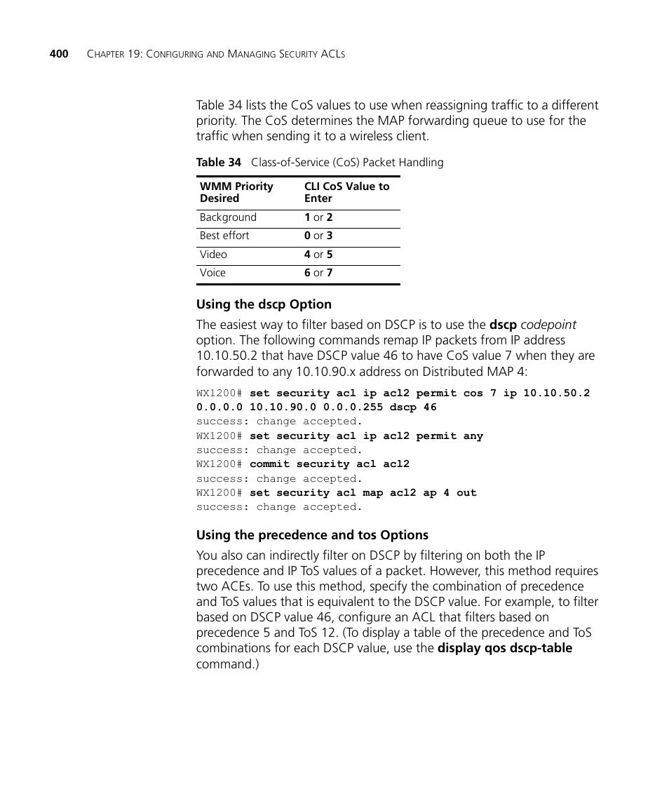 Using the dscp option, Using the precedence and tos options | 3Com WX4400 3CRWX440095A User Manual | Page 400 / 728