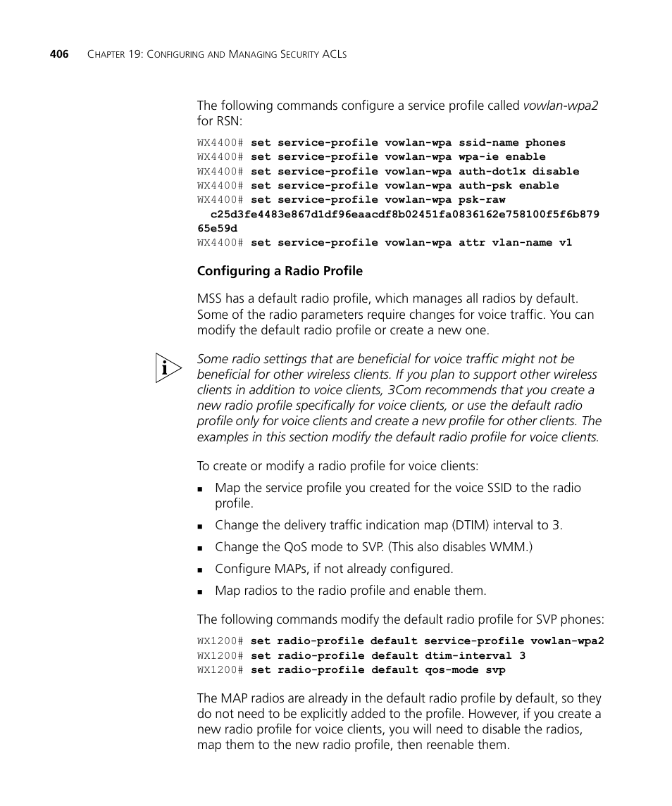 Configuring a radio profile | 3Com WX4400 3CRWX440095A User Manual | Page 406 / 728