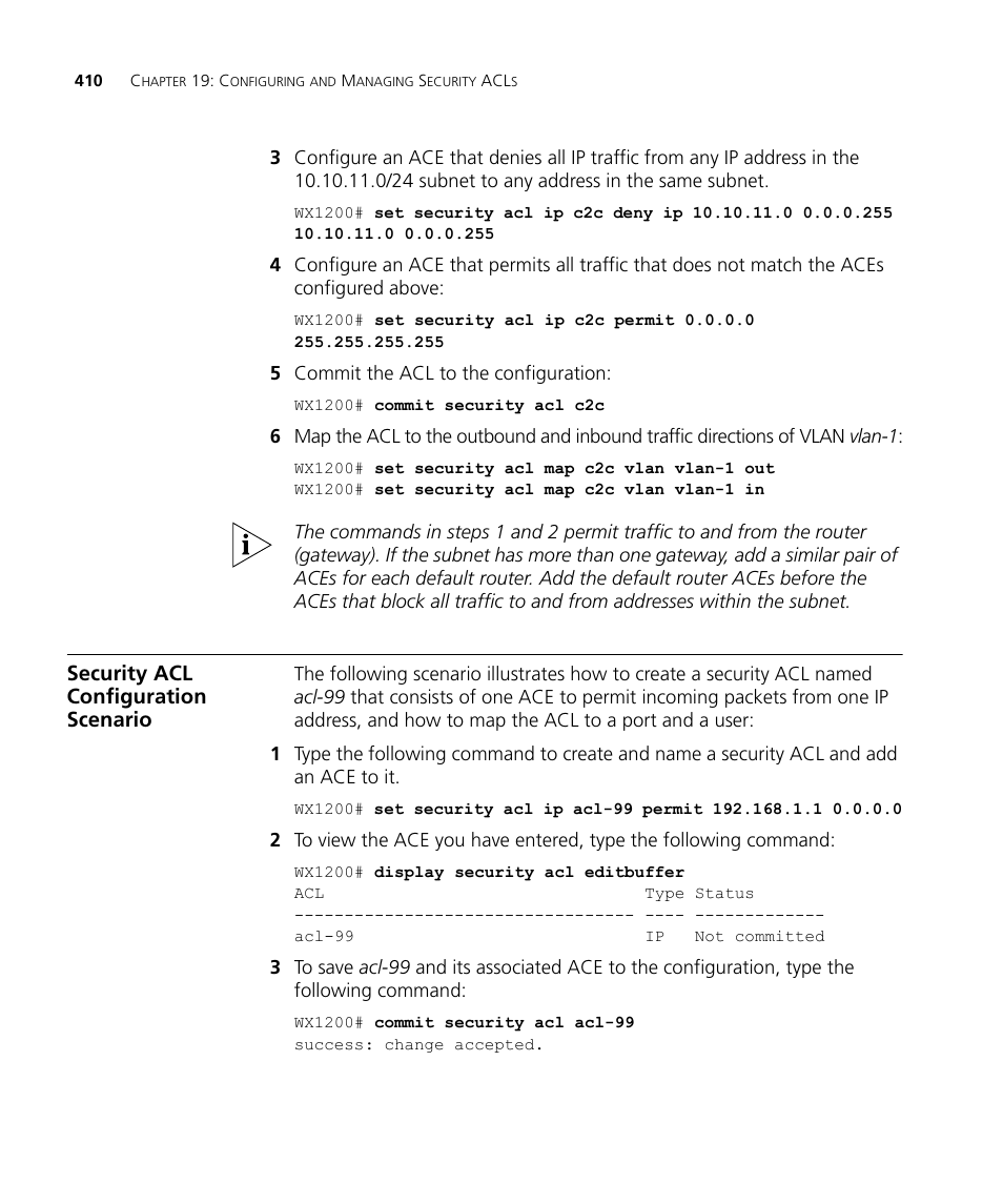 Security acl configuration scenario | 3Com WX4400 3CRWX440095A User Manual | Page 410 / 728