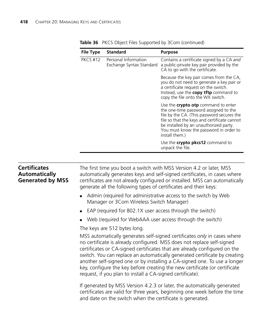 Certificates automatically generated by mss | 3Com WX4400 3CRWX440095A User Manual | Page 418 / 728