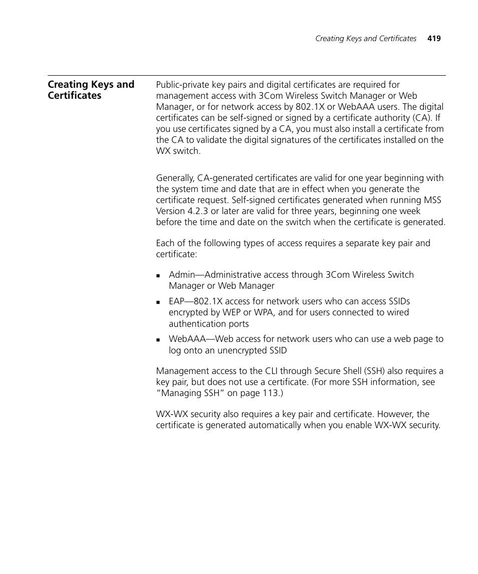 Creating keys and certificates | 3Com WX4400 3CRWX440095A User Manual | Page 419 / 728