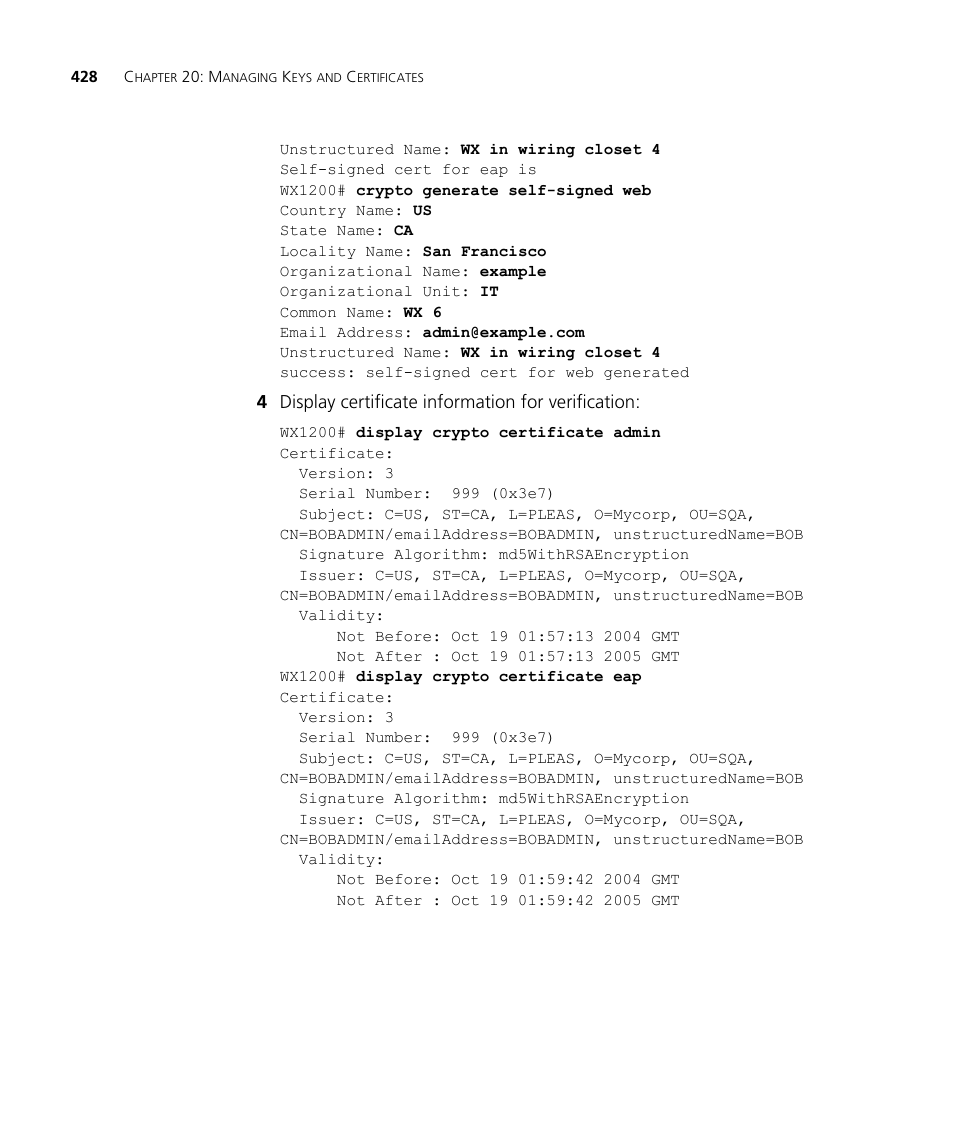 4 display certificate information for verification | 3Com WX4400 3CRWX440095A User Manual | Page 428 / 728